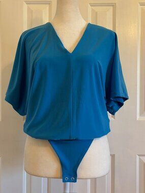 Express Blue V-Neck Dolman Sleeve Bodysuit Women's Size Small